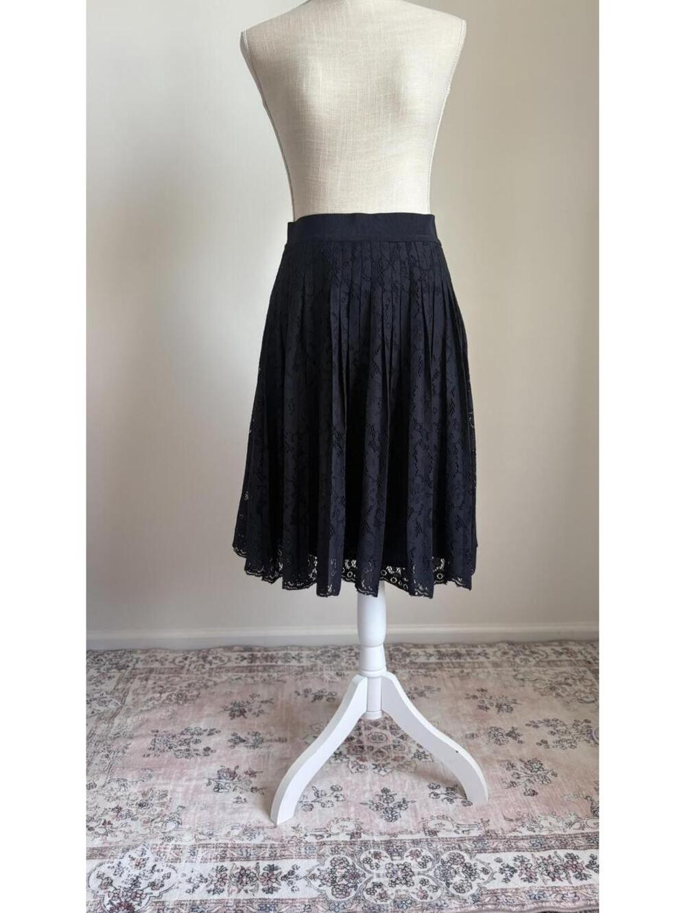 Ann Taylor Navy Lace Pleated Midi Skirt
